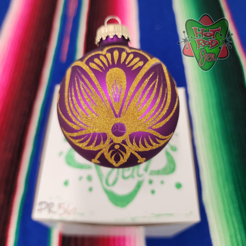 Hand pinstriped/painted glass ornament by Hot Rod Jen