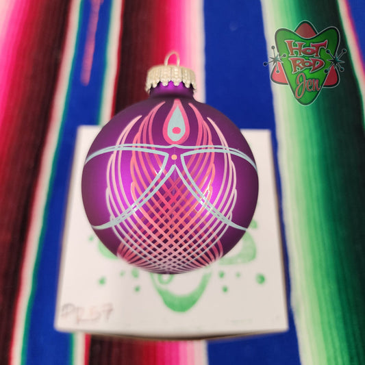 Hand pinstriped/painted glass ornament by Hot Rod Jen