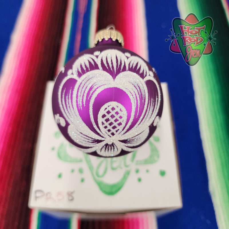 Hand pinstriped/painted glass ornament by Hot Rod Jen