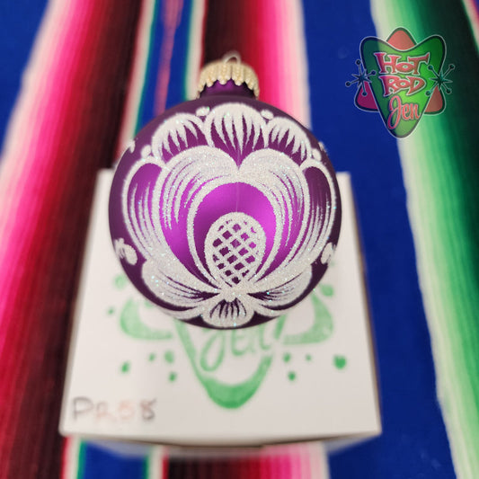 Hand pinstriped/painted glass ornament by Hot Rod Jen