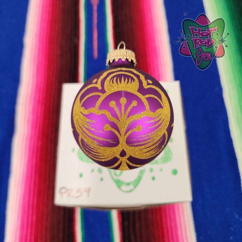 Hand pinstriped/painted glass ornament by Hot Rod Jen