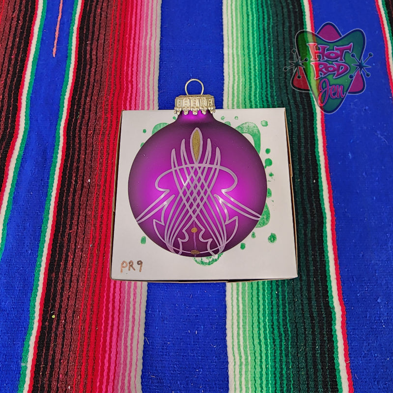 Hand pinstriped/painted glass ornament by Hot Rod Jen