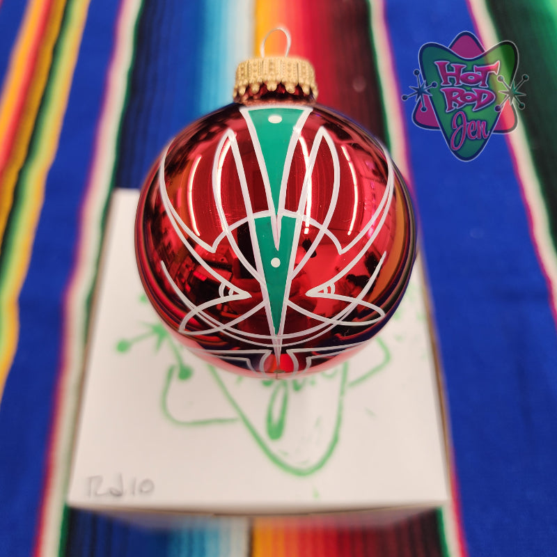 Hand pinstriped/painted glass ornament by Hot Rod Jen