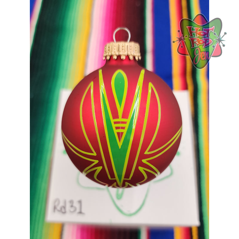 Hand pinstriped/painted glass ornament by Hot Rod Jen