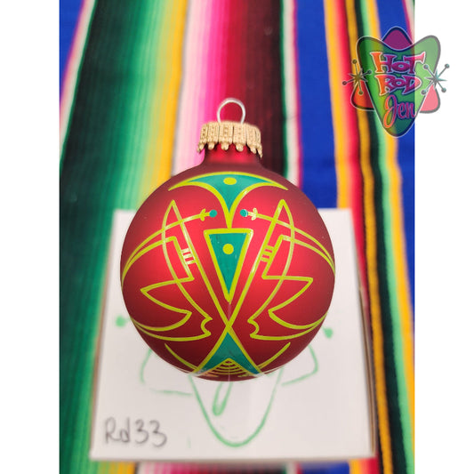 Hand pinstriped/painted glass ornament by Hot Rod Jen