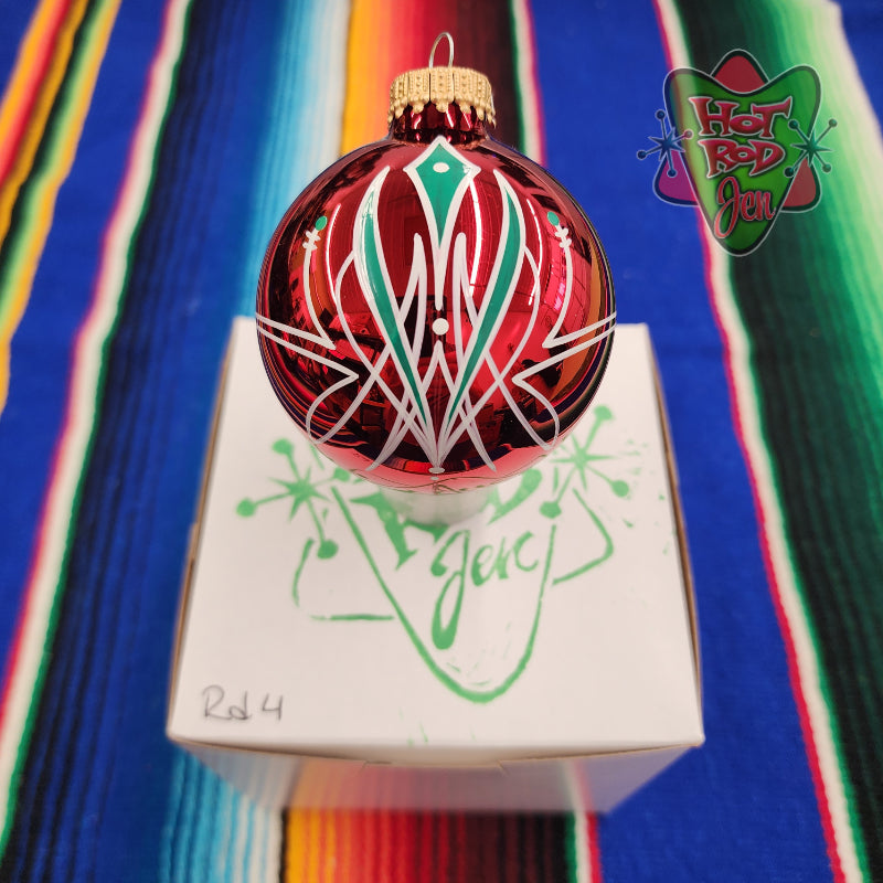 Hand pinstriped/painted glass ornament by Hot Rod Jen