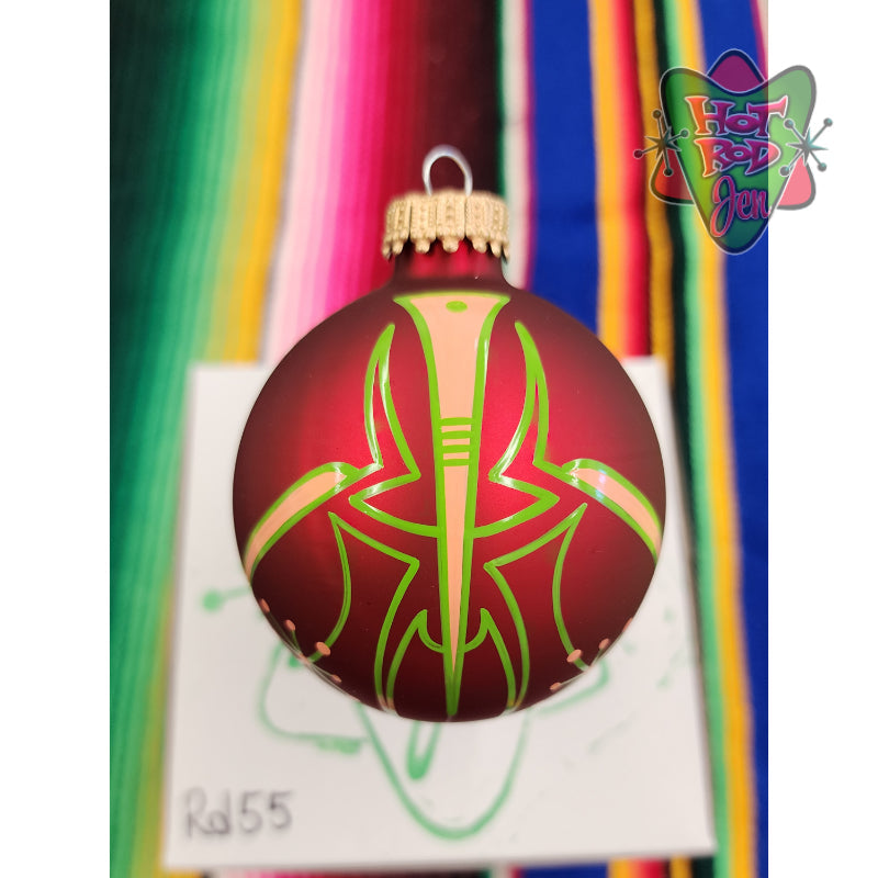 Hand pinstriped/painted glass ornament by Hot Rod Jen