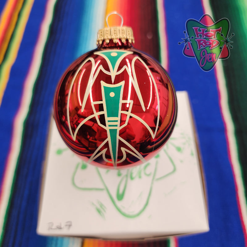 Hand pinstriped/painted glass ornament by Hot Rod Jen