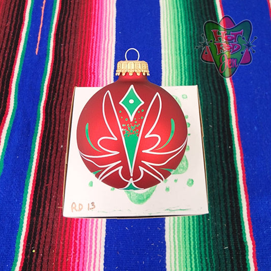 Hand pinstriped/painted glass ornament by Hot Rod Jen