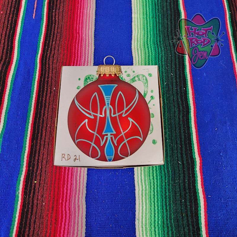 Hand pinstriped/painted glass ornament by Hot Rod Jen