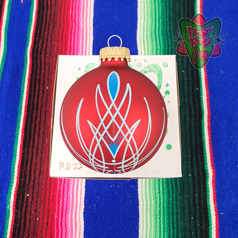 Hand pinstriped/painted glass ornament by Hot Rod Jen