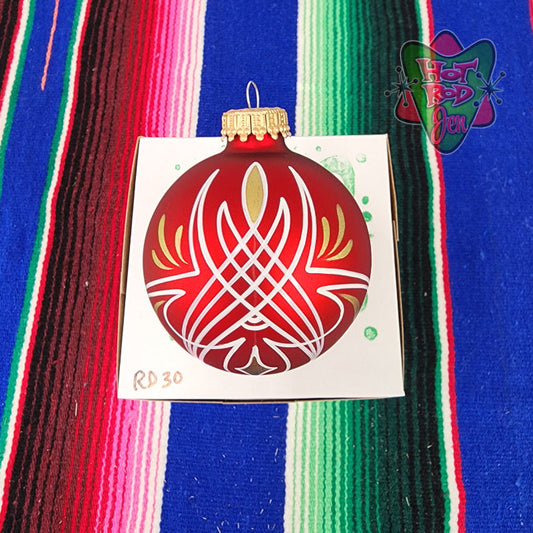 Hand pinstriped/painted glass ornament by Hot Rod Jen