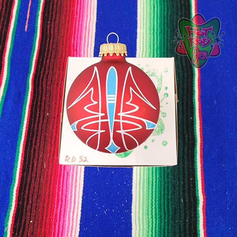 Hand pinstriped/painted glass ornament by Hot Rod Jen
