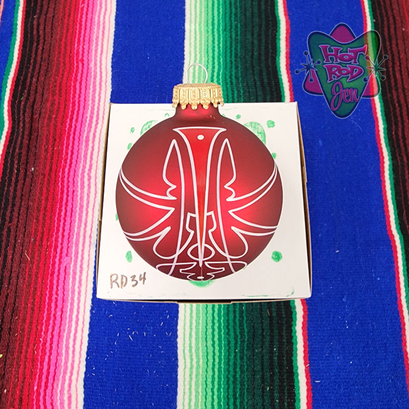 Hand pinstriped/painted glass ornament by Hot Rod Jen