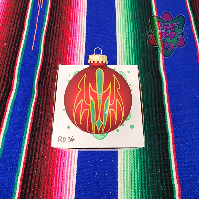 Hand pinstriped/painted glass ornament by Hot Rod Jen
