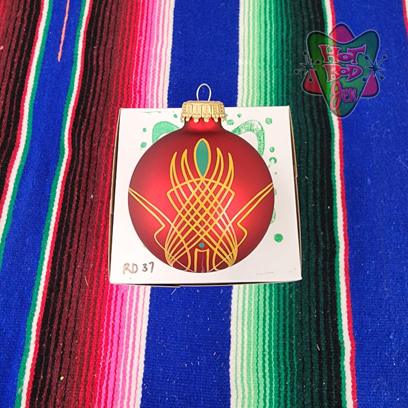 Hand pinstriped/painted glass ornament by Hot Rod Jen
