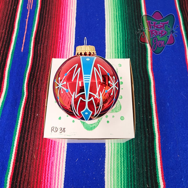 Hand pinstriped/painted glass ornament by Hot Rod Jen