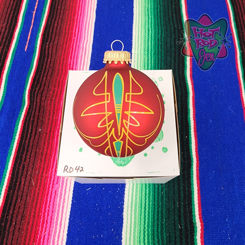 Hand pinstriped/painted glass ornament by Hot Rod Jen