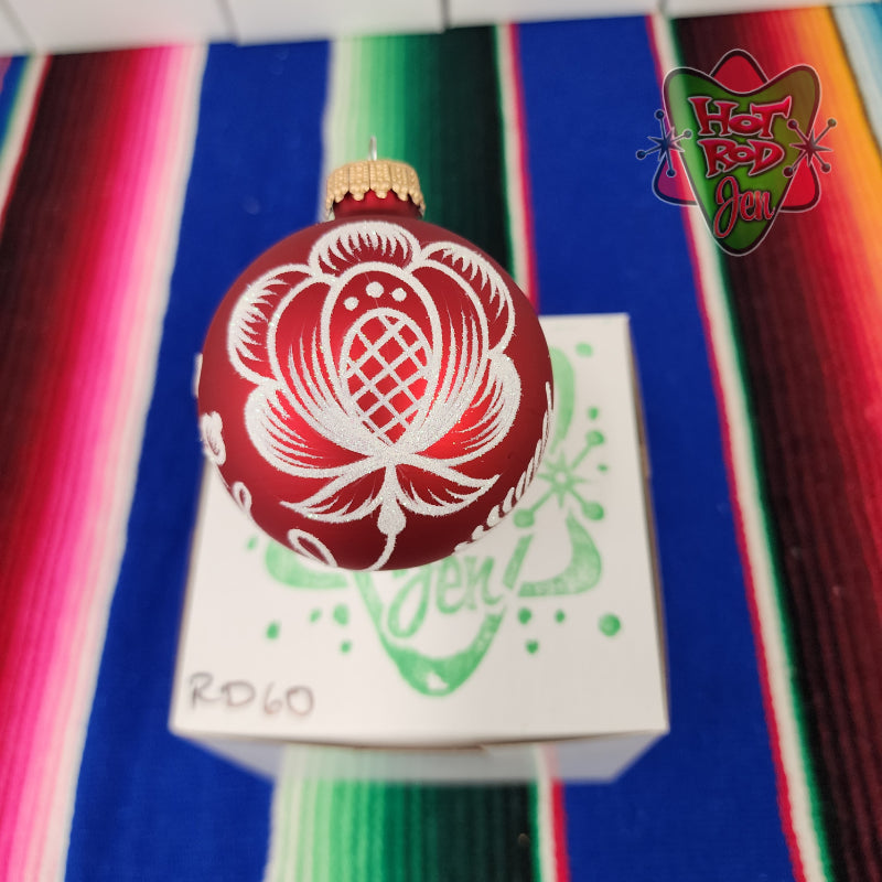 Hand pinstriped/painted glass ornament by Hot Rod Jen