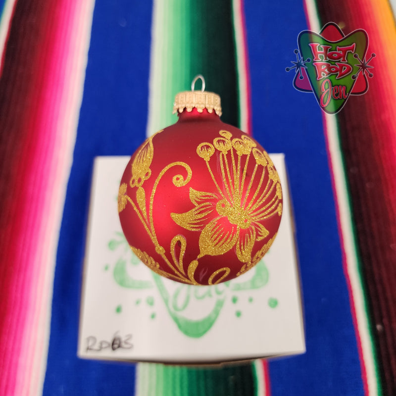 Hand pinstriped/painted glass ornament by Hot Rod Jen
