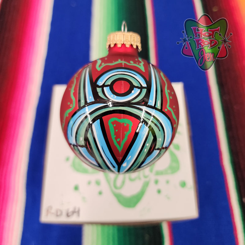 Hand pinstriped/painted glass ornament by Hot Rod Jen
