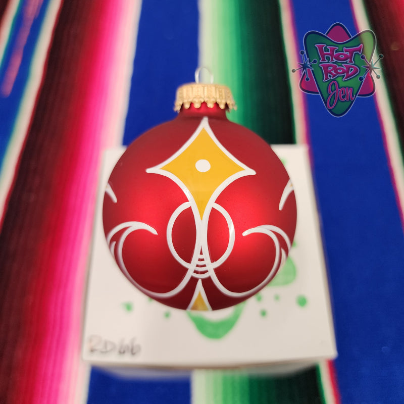 Hand pinstriped/painted glass ornament by Hot Rod Jen