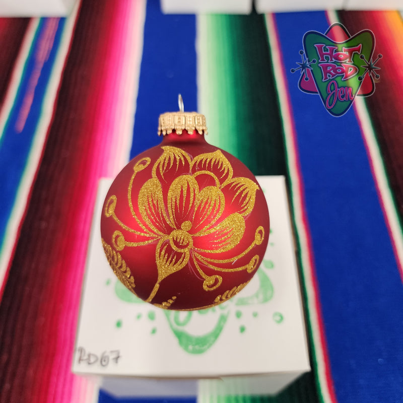 Hand pinstriped/painted glass ornament by Hot Rod Jen