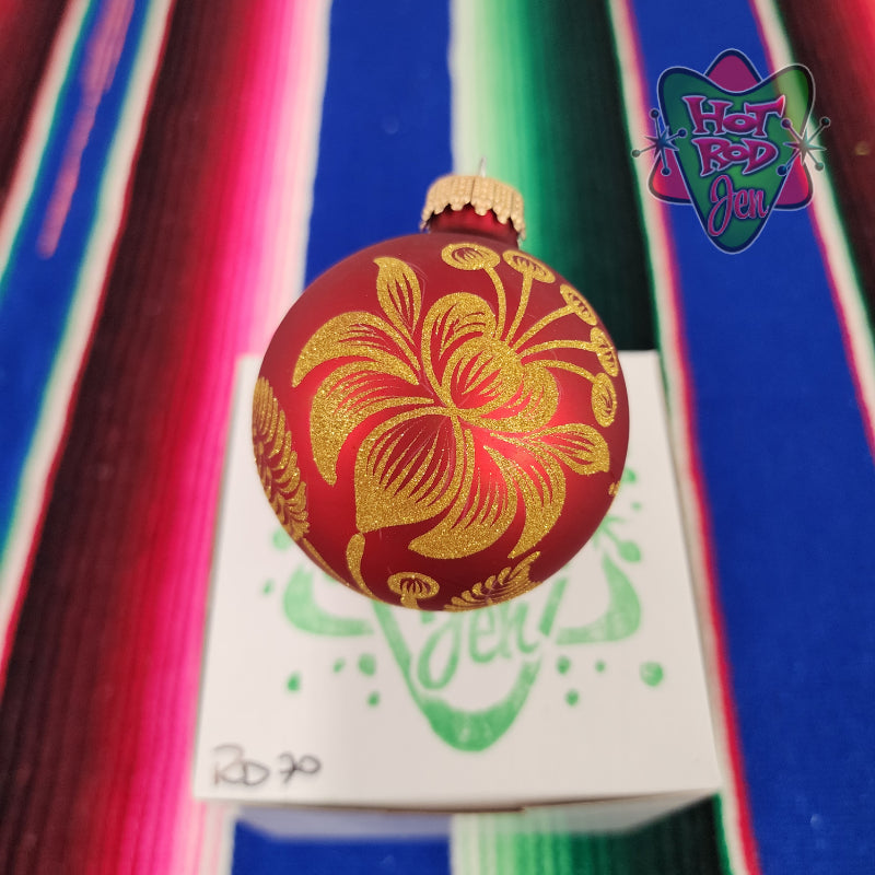 Hand pinstriped/painted glass ornament by Hot Rod Jen