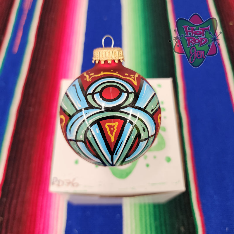 Hand pinstriped/painted glass ornament by Hot Rod Jen
