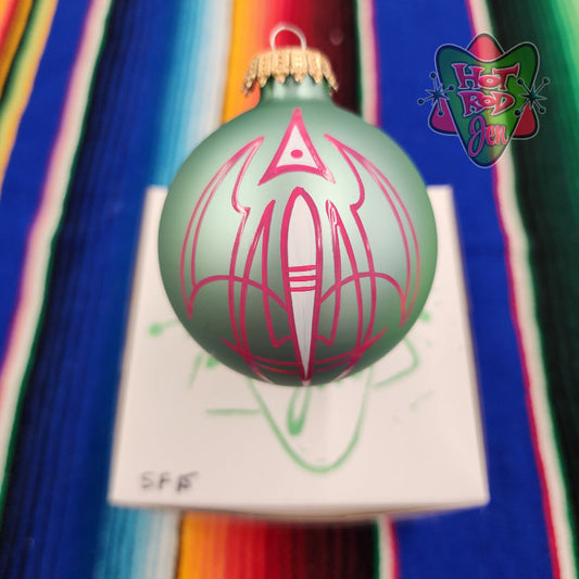 Hand pinstriped/painted glass ornament by Hot Rod Jen