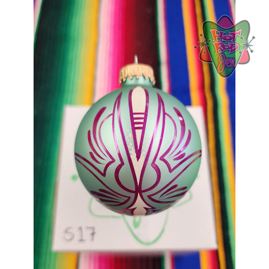 Hand pinstriped/painted glass ornament by Hot Rod Jen