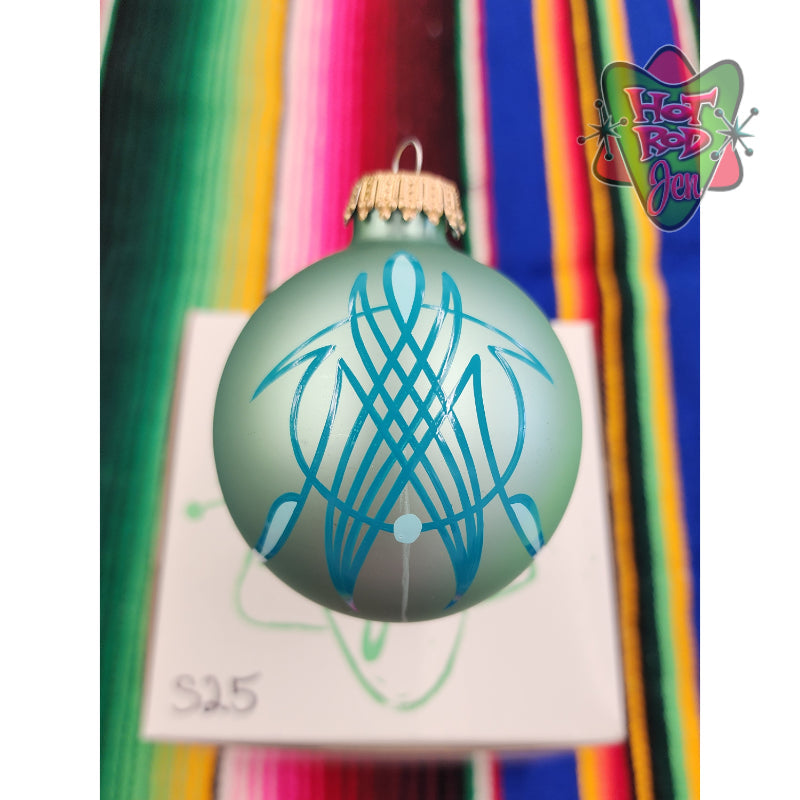 Hand pinstriped/painted glass ornament by Hot Rod Jen