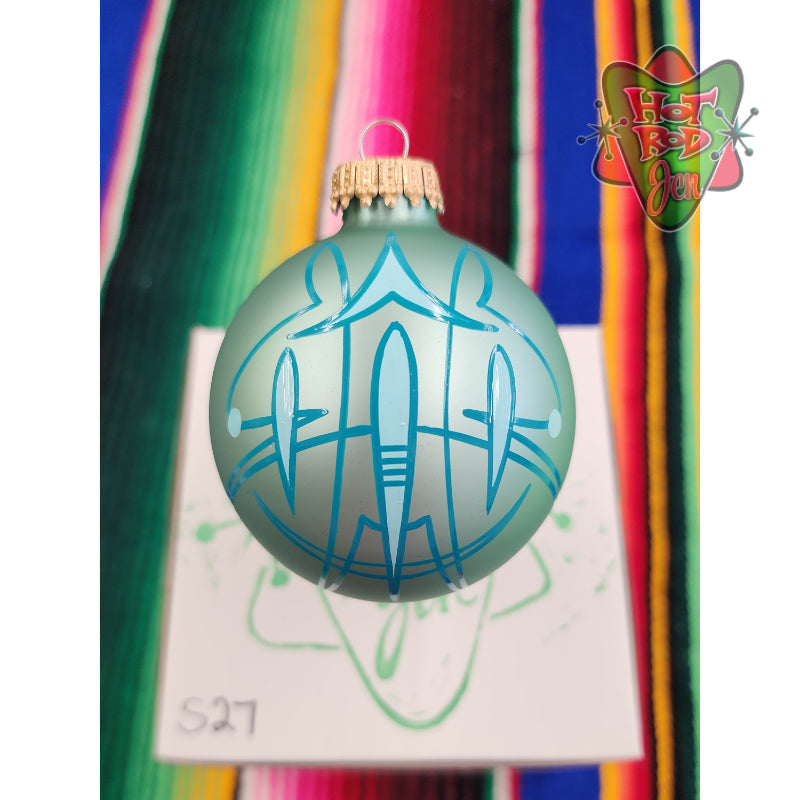 Hand pinstriped/painted glass ornament by Hot Rod Jen