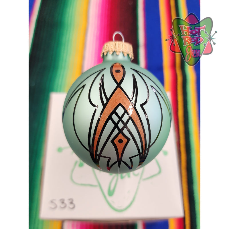 Hand pinstriped/painted glass ornament by Hot Rod Jen