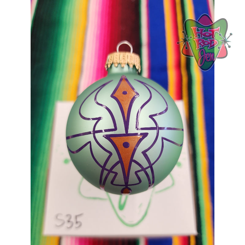 Hand pinstriped/painted glass ornament by Hot Rod Jen