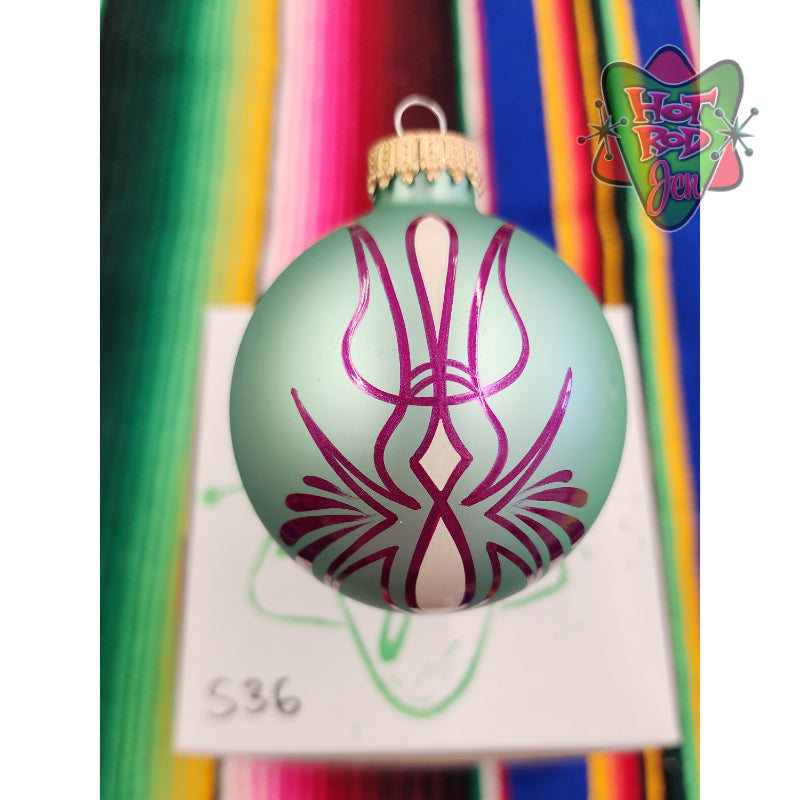 Hand pinstriped/painted glass ornament by Hot Rod Jen