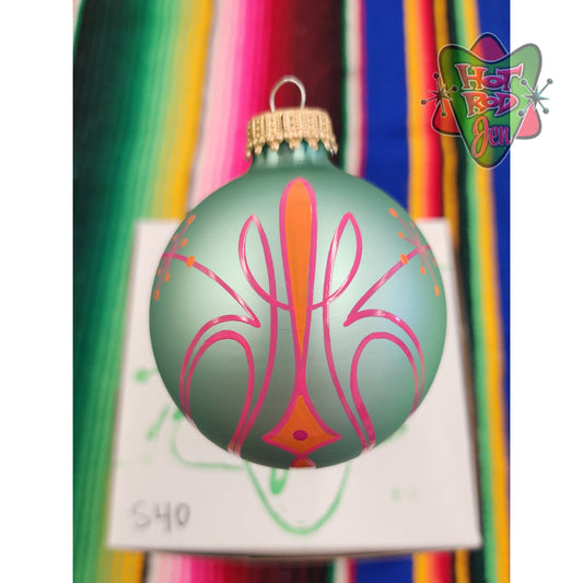 Hand pinstriped/painted glass ornament by Hot Rod Jen