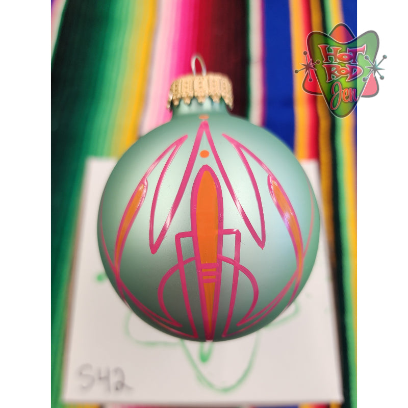 Hand pinstriped/painted glass ornament by Hot Rod Jen