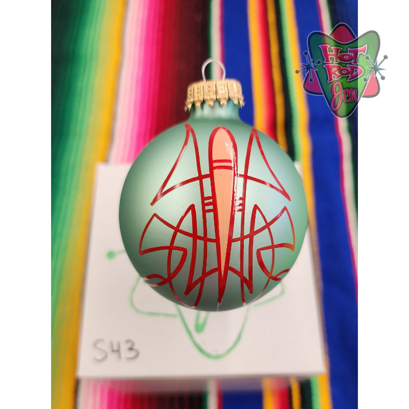 Hand pinstriped/painted glass ornament by Hot Rod Jen