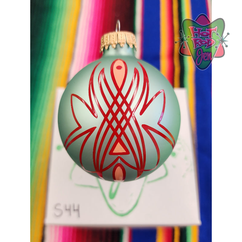 Hand pinstriped/painted glass ornament by Hot Rod Jen