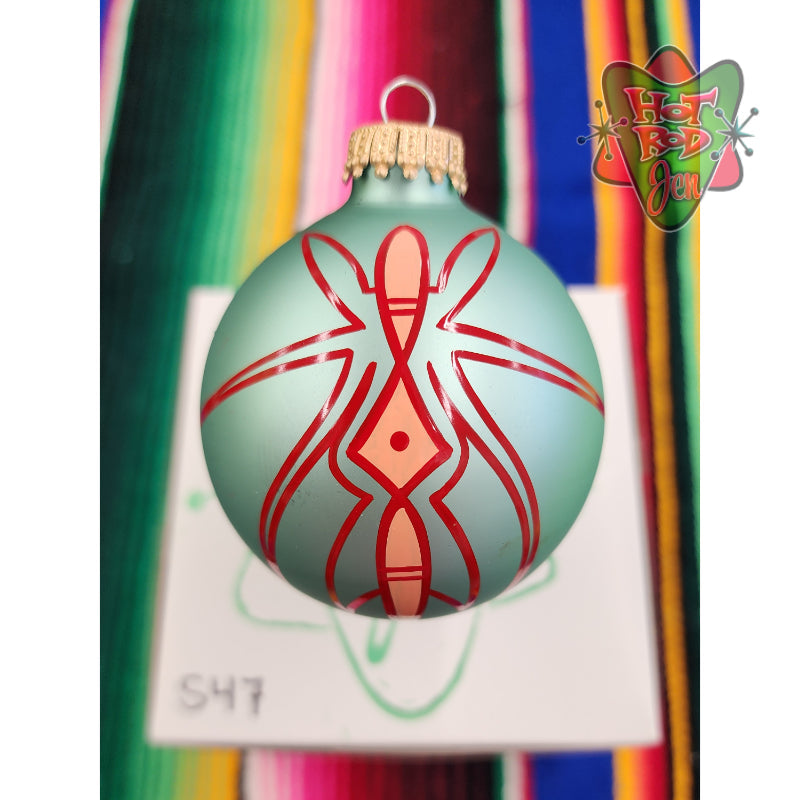 Hand pinstriped/painted glass ornament by Hot Rod Jen