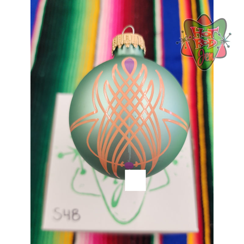 Hand pinstriped/painted glass ornament by Hot Rod Jen