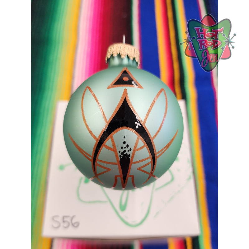 Hand pinstriped/painted glass ornament by Hot Rod Jen