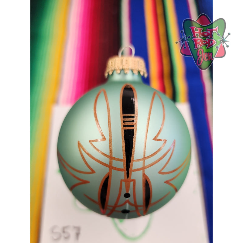 Hand pinstriped/painted glass ornament by Hot Rod Jen