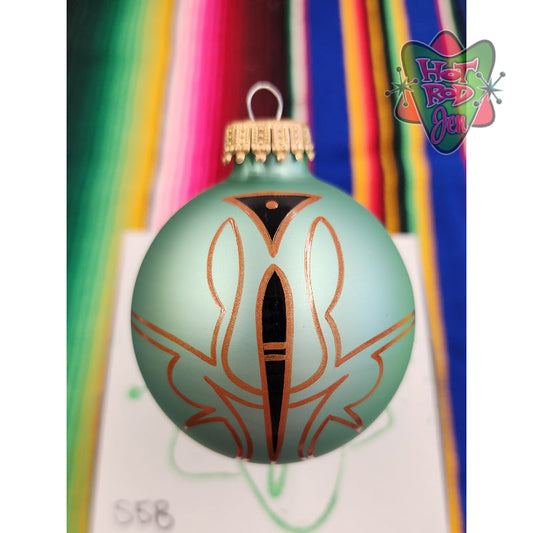 Hand pinstriped/painted glass ornament by Hot Rod Jen