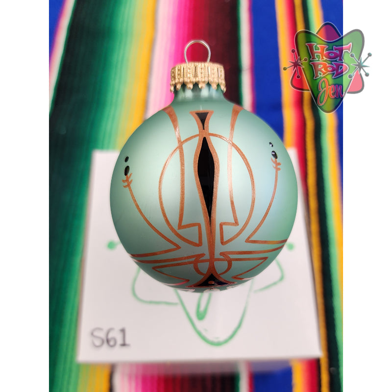 Hand pinstriped/painted glass ornament by Hot Rod Jen