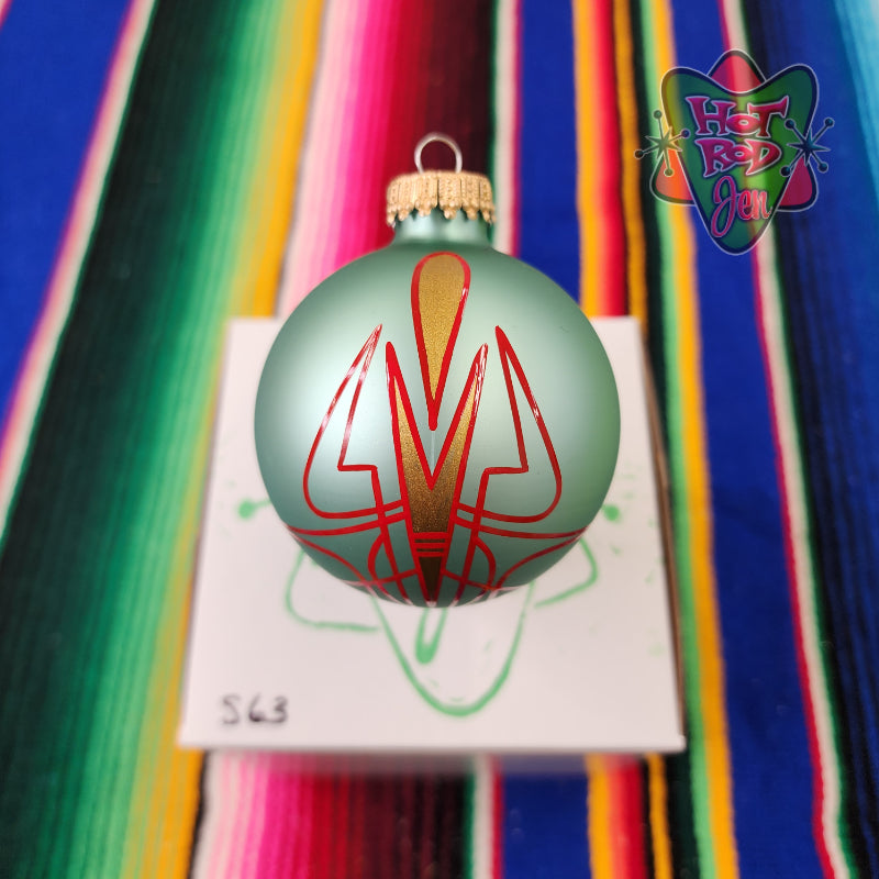 Hand pinstriped/painted glass ornament by Hot Rod Jen