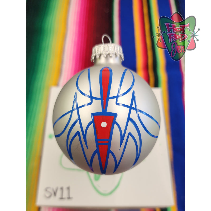 Hand pinstriped/painted glass ornament by Hot Rod Jen