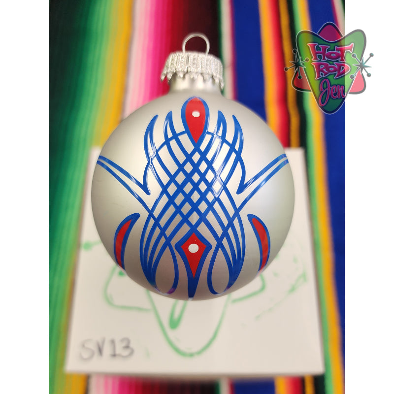 Hand pinstriped/painted glass ornament by Hot Rod Jen