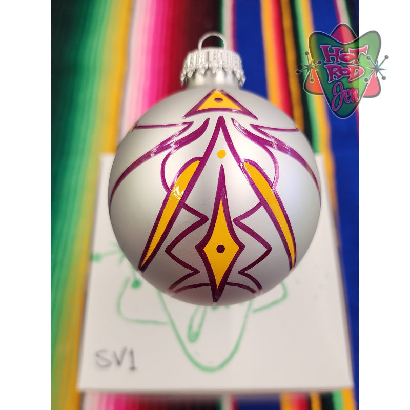 Hand pinstriped/painted glass ornament by Hot Rod Jen